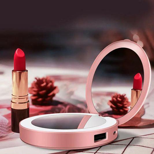Portable Folding LED Makeup Mirror with Power Bank - Ghemy.co.uk