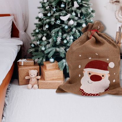 Christmas Sack Jute Bag Drawstring Gift Reusable Present Stocking Storage XL - Ghemy.co.uk