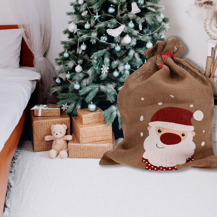 Christmas Sack Jute Bag Drawstring Gift Reusable Present Stocking Storage XL - Ghemy.co.uk