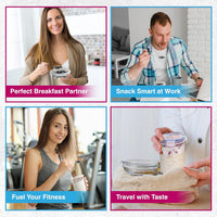 Overnight Oats Container with Lids (4-Piece Set) - 16 Oz Plastic Containers - Oatmeal Container to Go | Portable Cereal and Milk Container| Snap Lock Storage Jars with Airtight Lids - Ghemy.co.uk