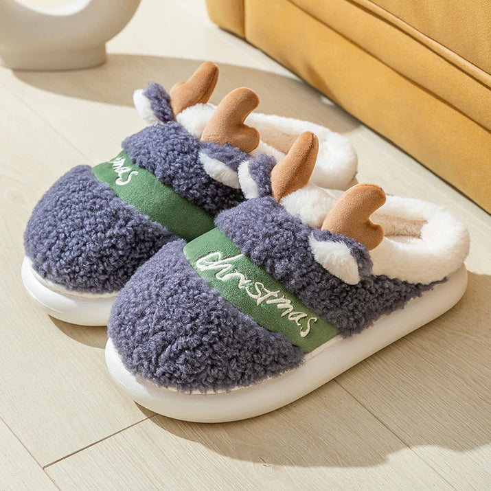 🎄 Christmas Elk Slippers – Soft & Cozy Slip-On House Shoes