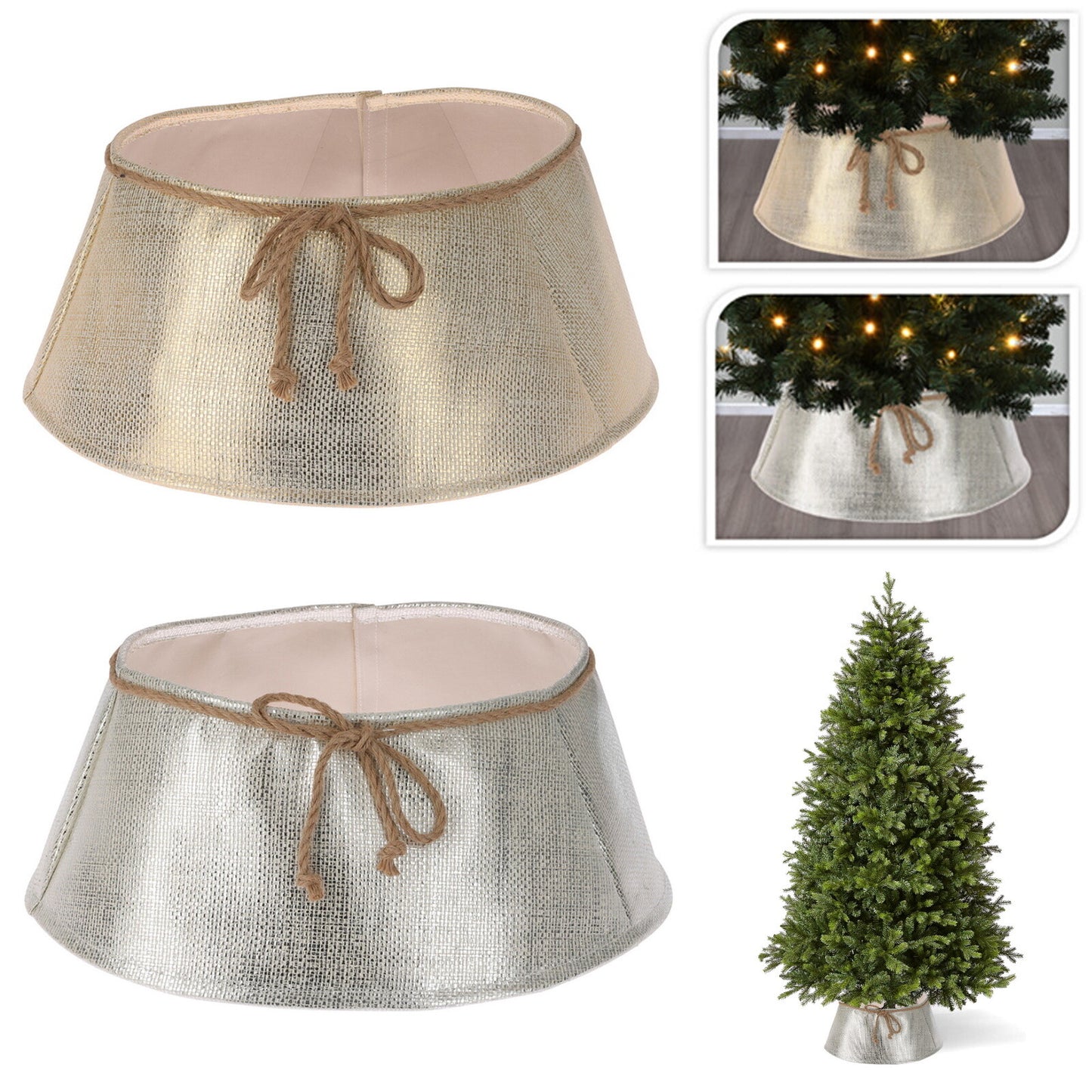 Christmas Tree Skirt Stand Base Cover Xmas Ornament Decoration Gold Silver 40Cm - Ghemy.co.uk