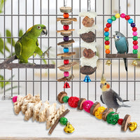 Bird Perch and Toy Set - 6 Piece Wooden Chew Toys and Perch Stand for Small to Medium Birds Including Parakeets, Conures, Cockatiels, Lovebirds, Parrotlets, Budgies, and Finches - Ghemy.co.uk