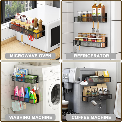 Magnetic Spice Rack for Refrigerator, 2 Pack Magnetic Shelf, Fridge Magnet Organizer with Moveable 4 Hooks, Magnet Fridge Shelf for Kitchen Organization and Storage (2 Pack) - Ghemy.co.uk