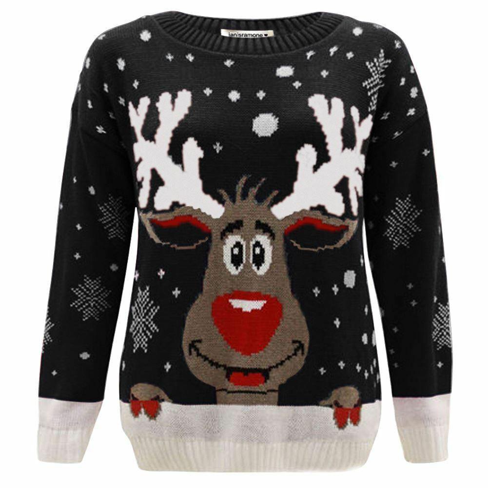 Girls Boys Xmas Jumper Reindeer Rudolph Knitted Christmas Jumper Kids Sweater - Ghemy.co.uk