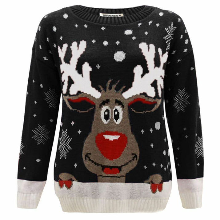 Girls Boys Xmas Jumper Reindeer Rudolph Knitted Christmas Jumper Kids Sweater - Ghemy.co.uk