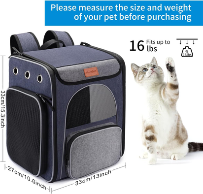 ® Foldable Cat and Small Dog Backpack Carrier - Breathable Design with Inner Safety Leash and Folding Bowl for Hiking and Travel - Ghemy.co.uk