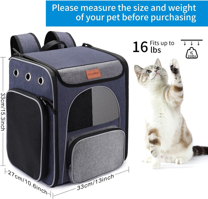 ® Foldable Cat and Small Dog Backpack Carrier - Breathable Design with Inner Safety Leash and Folding Bowl for Hiking and Travel - Ghemy.co.uk