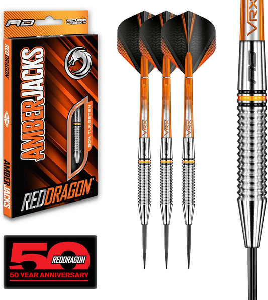 Amberjack Tungsten Darts Set with Darts Flights & Dart Stems (Shafts) – Professional 90% Tungsten Premium Darts Set – Available in 22G, 23G, 24G, 25G, 26G, 27G, 28G, 30G - Ghemy.co.uk