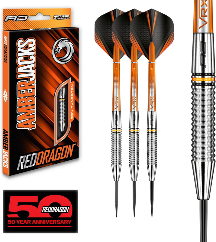 Amberjack Tungsten Darts Set with Darts Flights & Dart Stems (Shafts) – Professional 90% Tungsten Premium Darts Set – Available in 22G, 23G, 24G, 25G, 26G, 27G, 28G, 30G - Ghemy.co.uk