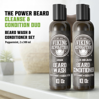 - Beard Shampoo and Conditioner - Natural Beard Wash & Beard Conditioner with Argan & Jojoba Oils - Softens & Strengthens - Gifts for Men - Peppermint & Eucalyptus - 2 X 300 Ml - Ghemy.co.uk