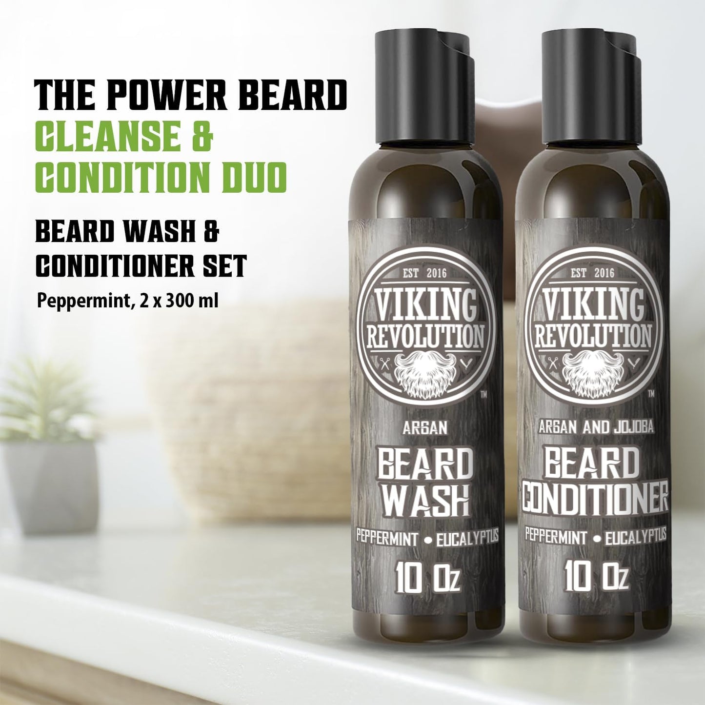 - Beard Shampoo and Conditioner - Natural Beard Wash & Beard Conditioner with Argan & Jojoba Oils - Softens & Strengthens - Gifts for Men - Peppermint & Eucalyptus - 2 X 300 Ml - Ghemy.co.uk