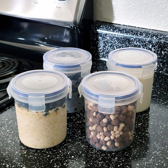 Overnight Oats Container with Lids (4-Piece Set) - 16 Oz Plastic Containers - Oatmeal Container to Go | Portable Cereal and Milk Container| Snap Lock Storage Jars with Airtight Lids - Ghemy.co.uk