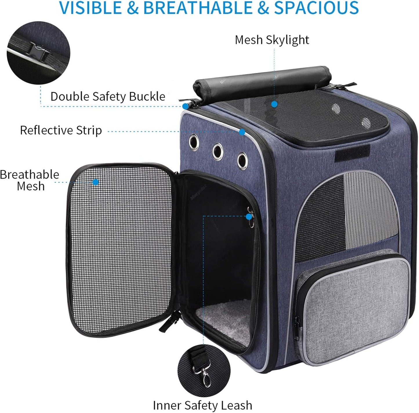 ® Foldable Cat and Small Dog Backpack Carrier - Breathable Design with Inner Safety Leash and Folding Bowl for Hiking and Travel - Ghemy.co.uk