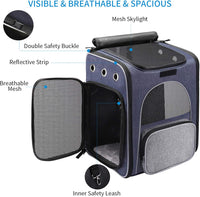 ® Foldable Cat and Small Dog Backpack Carrier - Breathable Design with Inner Safety Leash and Folding Bowl for Hiking and Travel - Ghemy.co.uk