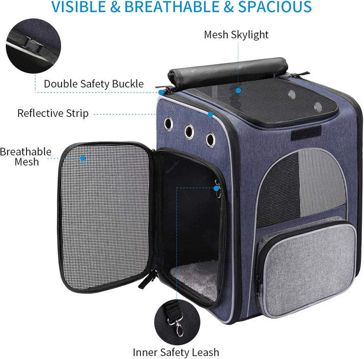 ® Foldable Cat and Small Dog Backpack Carrier - Breathable Design with Inner Safety Leash and Folding Bowl for Hiking and Travel - Ghemy.co.uk