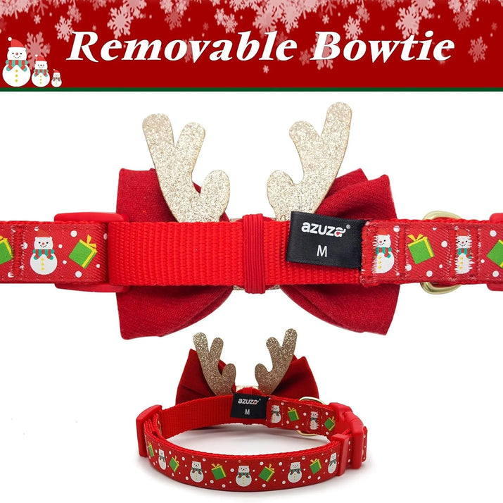 Christmas Dog Collar Adjustable Xmas Dog Collar with Christmas Antler Bow Tie Accessories Snowman Dog Collar for Medium Dogs - Ghemy.co.uk