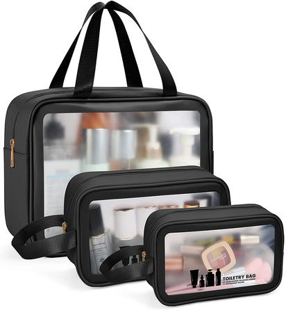 Toiletry Bag 3 PCS Clear Travel Toiletries Bag Wash Bag Translucent PVC Waterproof Makeup Bag with Zipper Toiletry Bags for Women Men(Black) - Ghemy.co.uk
