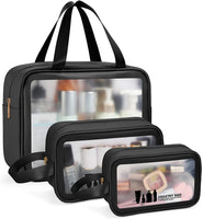 Toiletry Bag 3 PCS Clear Travel Toiletries Bag Wash Bag Translucent PVC Waterproof Makeup Bag with Zipper Toiletry Bags for Women Men(Black) - Ghemy.co.uk