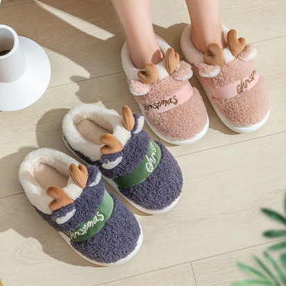 🎄 Christmas Elk Slippers – Soft & Cozy Slip-On House Shoes