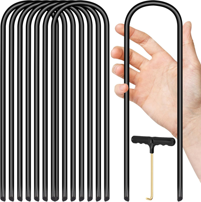 Trampoline Stakes U Shaped Anchors Heavy Duty Metal - Long Trampolines Ground Wind Stakes for Soccer Goals, Camping Tents, Garden Decoration (Black-8Pcs) - Ghemy.co.uk