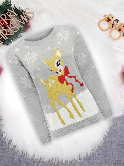 Girls Boys Xmas Jumper Reindeer Rudolph Knitted Christmas Jumper Kids Sweater - Ghemy.co.uk