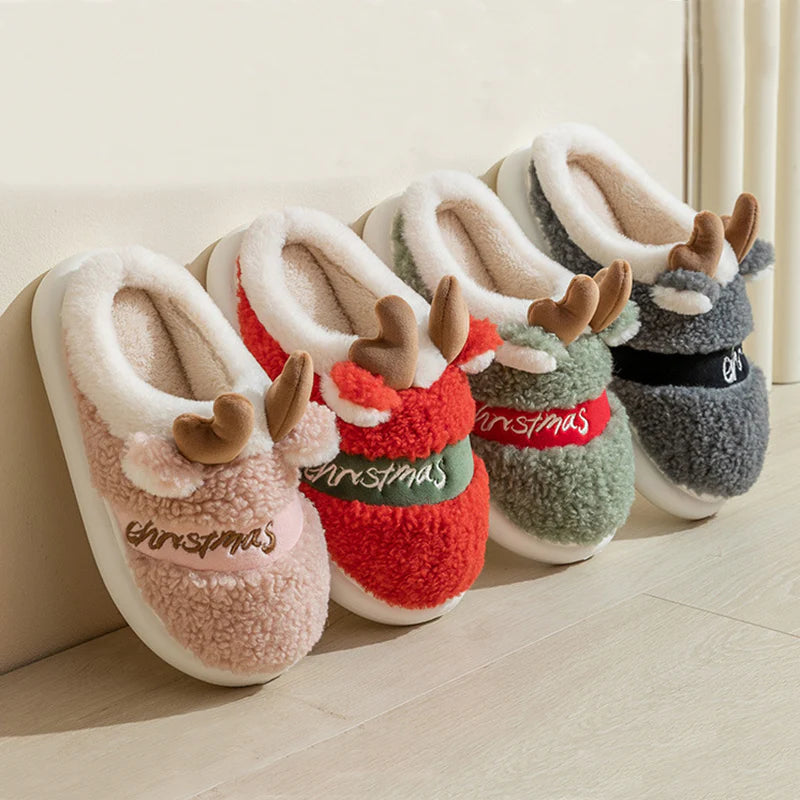 🎄 Christmas Elk Slippers – Soft & Cozy Slip-On House Shoes