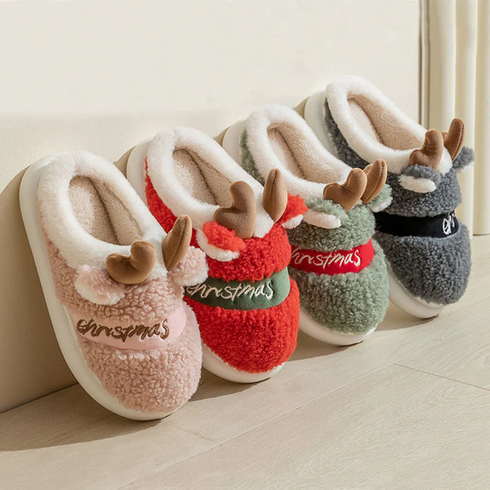 🎄 Christmas Elk Slippers – Soft & Cozy Slip-On House Shoes