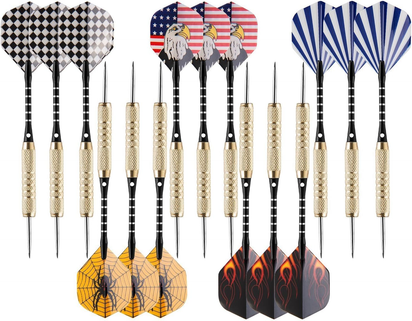 15 Pack Steel Darts 18 Grams Tip Set with Dart Sharpener and 21 Flights, Aluminum Shafts & Brass Barrels, Levels in Every Rec Room, Man Cave, Bar and Game Room - Ghemy.co.uk
