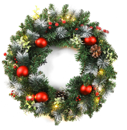 24Inch Christmas Wreath Decorative Christmas with Light Door Winter Pine Cone - Ghemy.co.uk