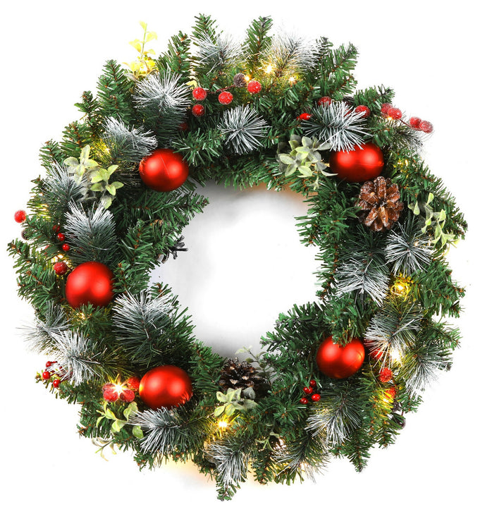 24Inch Christmas Wreath Decorative Christmas with Light Door Winter Pine Cone - Ghemy.co.uk