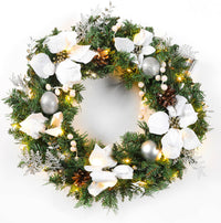24Inch Christmas Wreath Decorative Christmas with Light Door Winter Pine Cone - Ghemy.co.uk