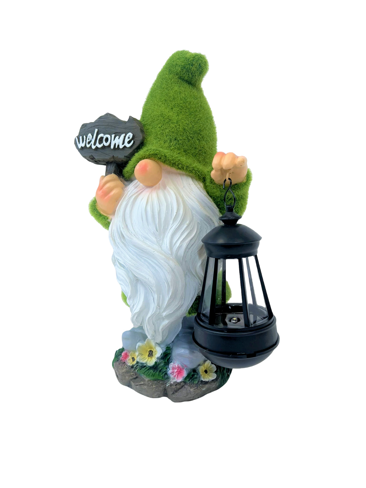 Solar Flocked Grass Gnome – “Welcome Home” Garden Lamp & Ornament