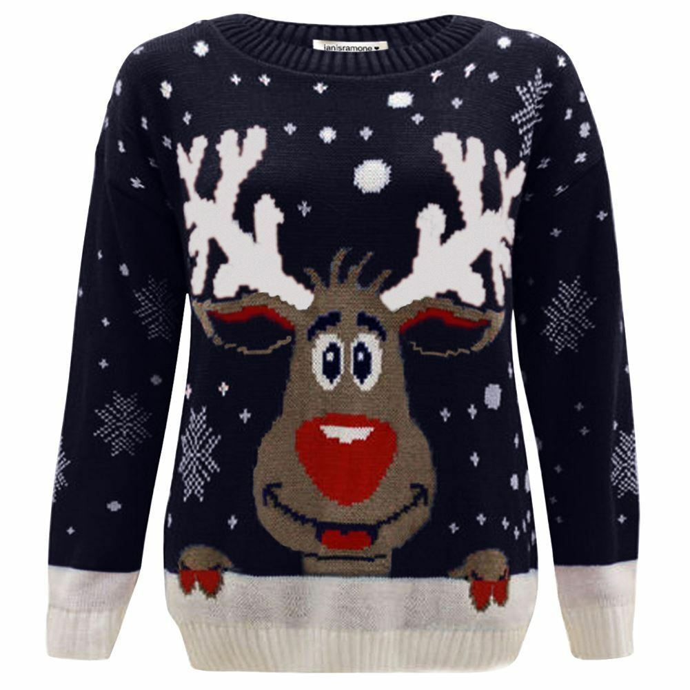 Girls Boys Xmas Jumper Reindeer Rudolph Knitted Christmas Jumper Kids Sweater - Ghemy.co.uk
