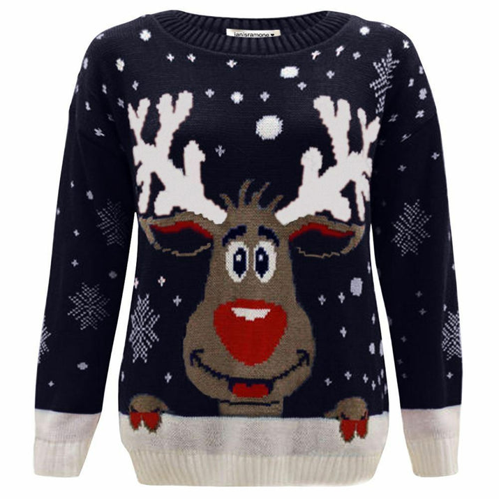 Girls Boys Xmas Jumper Reindeer Rudolph Knitted Christmas Jumper Kids Sweater - Ghemy.co.uk