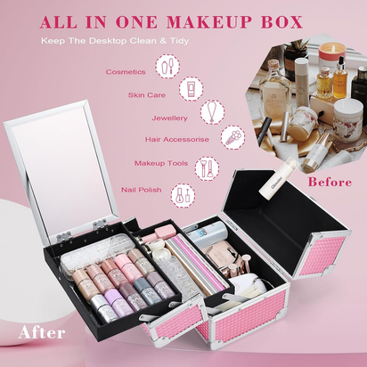 Makeup Box Vanity Case Cosmetic Organiser - Ghemy.co.uk