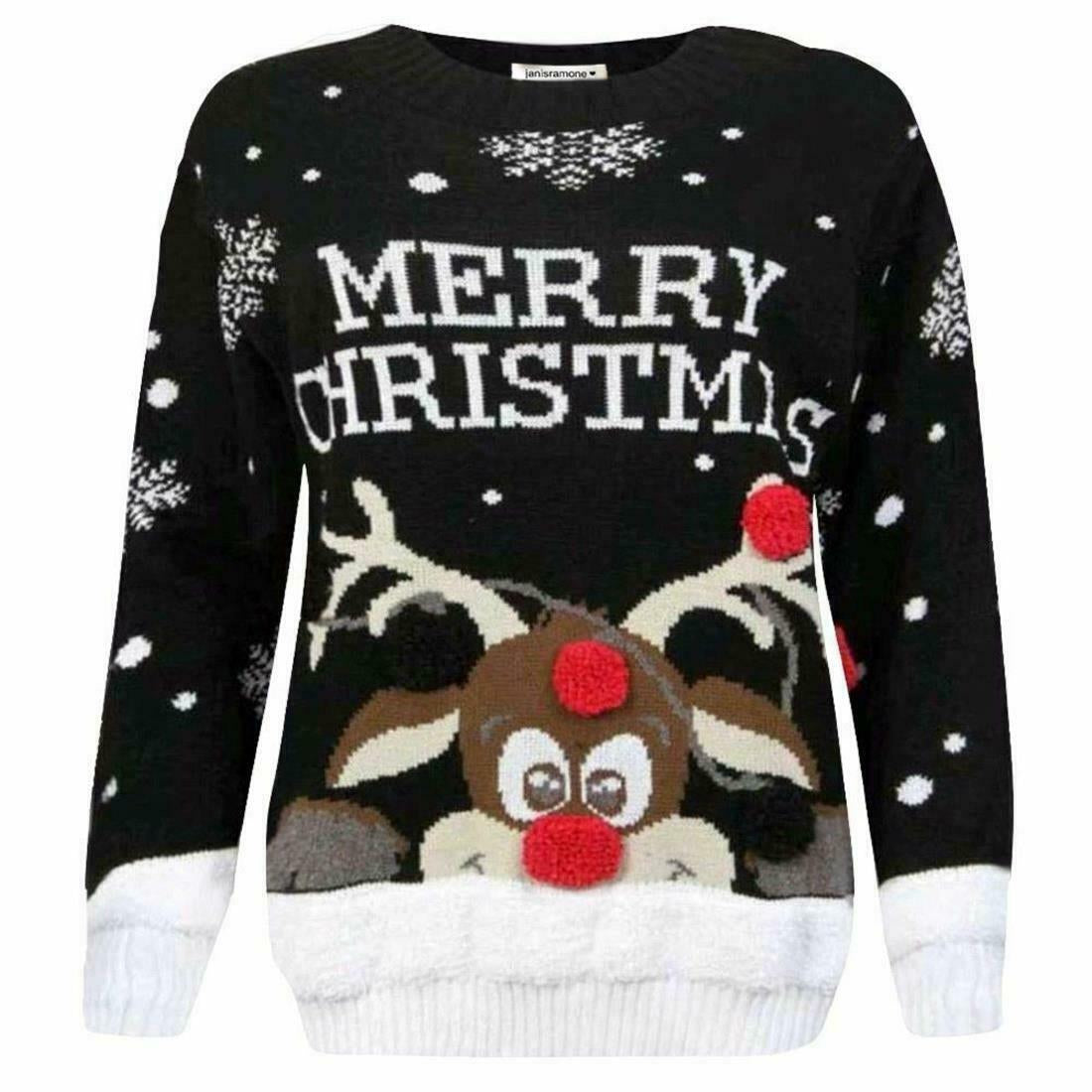 Girls Boys Xmas Jumper Reindeer Rudolph Knitted Christmas Jumper Kids Sweater