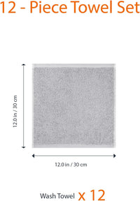 Face Towels for Bathroom, 100% Cotton Extra Absorbent Washcloth, Fast Drying - Salon Towel - 12-Pack, Grey (30 X 30 Cm) - Ghemy.co.uk