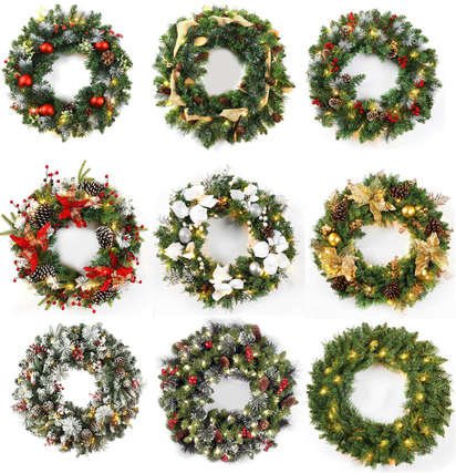 24Inch Christmas Wreath Decorative Christmas with Light Door Winter Pine Cone - Ghemy.co.uk