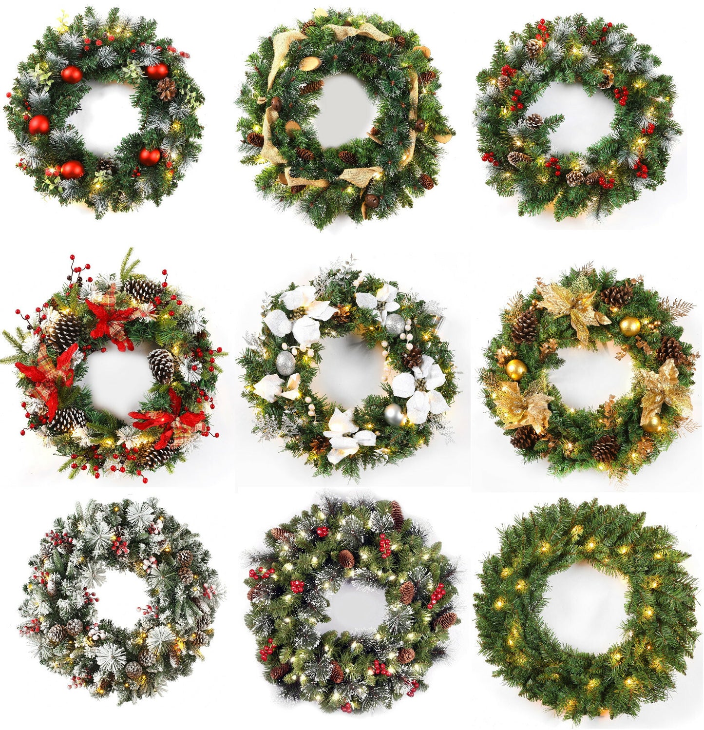 24Inch Christmas Wreath Decorative Christmas with Light Door Winter Pine Cone - Ghemy.co.uk