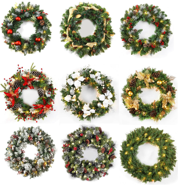 24Inch Christmas Wreath Decorative Christmas with Light Door Winter Pine Cone - Ghemy.co.uk