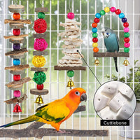 Bird Perch and Toy Set - 6 Piece Wooden Chew Toys and Perch Stand for Small to Medium Birds Including Parakeets, Conures, Cockatiels, Lovebirds, Parrotlets, Budgies, and Finches - Ghemy.co.uk