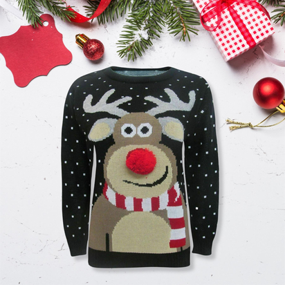 Girls Boys Xmas Jumper Reindeer Rudolph Knitted Christmas Jumper Kids Sweater - Ghemy.co.uk