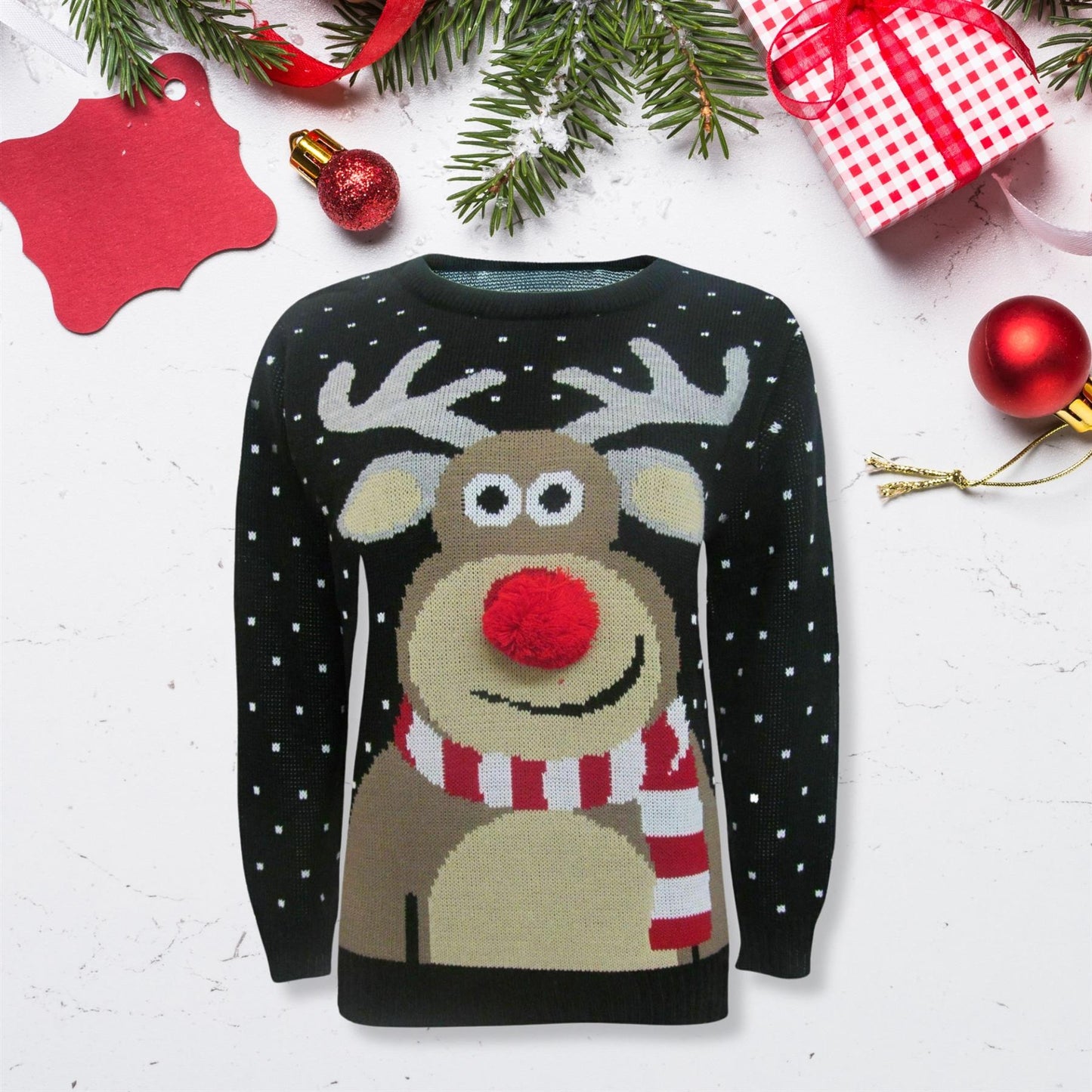 Girls Boys Xmas Jumper Reindeer Rudolph Knitted Christmas Jumper Kids Sweater - Ghemy.co.uk