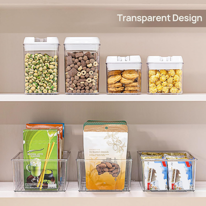 Set of 4 Clear Plastic Food Storage Organizer Bins for Pantry, Kitchen, Fridge, and Cabinet Organization, Featuring 4 Compartment Holders for Snacks, Pouches, and Spice Packets - Ghemy.co.uk