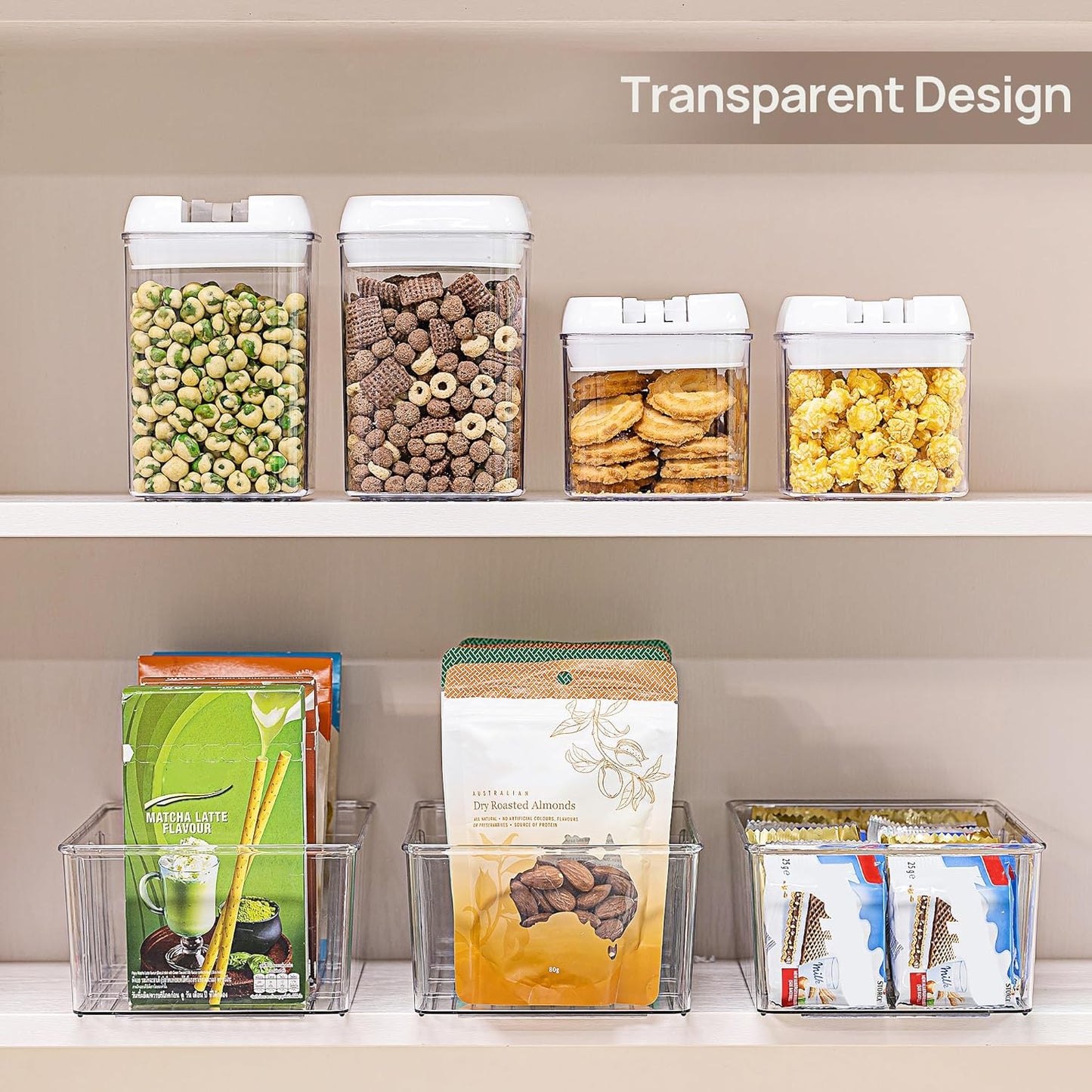 Set of 4 Clear Plastic Food Storage Organizer Bins for Pantry, Kitchen, Fridge, and Cabinet Organization, Featuring 4 Compartment Holders for Snacks, Pouches, and Spice Packets - Ghemy.co.uk