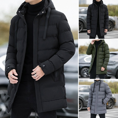 Men's Long Hooded Puffer Jacket – Quilted & Winter Warm