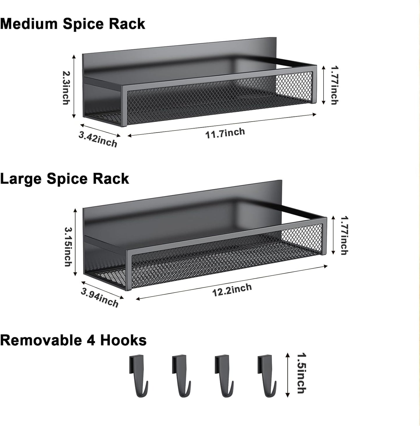 Magnetic Spice Rack for Refrigerator, 2 Pack Magnetic Shelf, Fridge Magnet Organizer with Moveable 4 Hooks, Magnet Fridge Shelf for Kitchen Organization and Storage (2 Pack) - Ghemy.co.uk