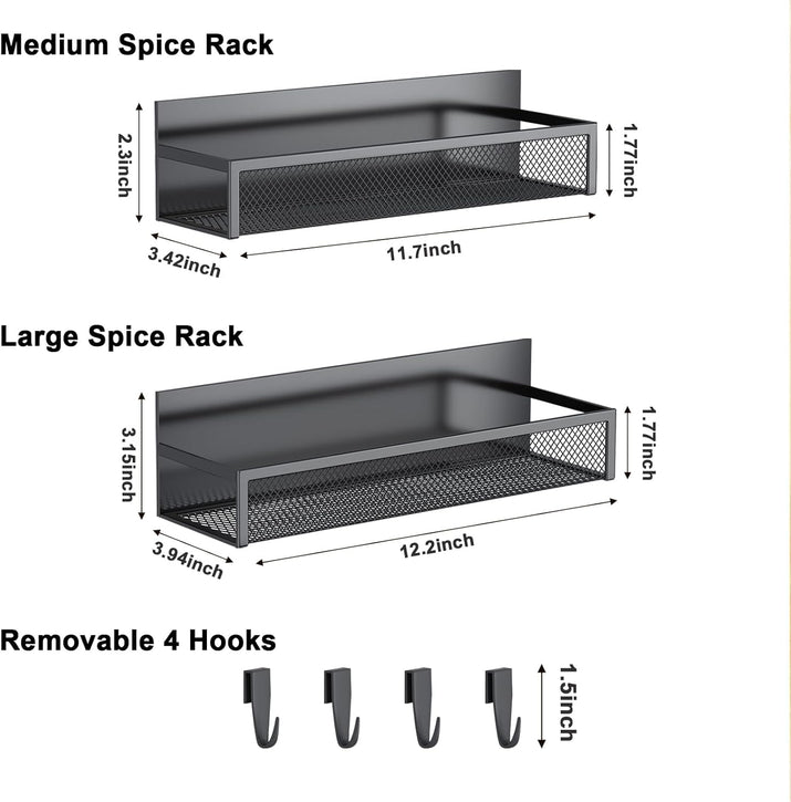 Magnetic Spice Rack for Refrigerator, 2 Pack Magnetic Shelf, Fridge Magnet Organizer with Moveable 4 Hooks, Magnet Fridge Shelf for Kitchen Organization and Storage (2 Pack) - Ghemy.co.uk