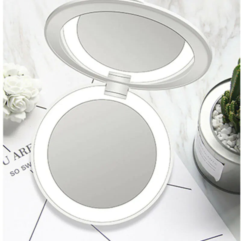Portable Folding LED Makeup Mirror with Power Bank - Ghemy.co.uk
